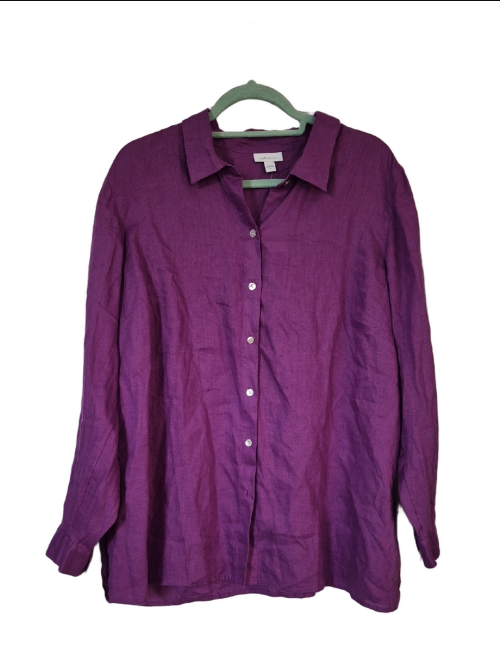 NWT Plum Boysenberry Purple 100% Linen Top Button Down Blouse Minimalism XL
